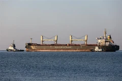 Tàu chở ngũ cốc rời cảng Chornomorsk (Ukraine), lên đường tới Teesport (Anh), ngày 5/8/2022. (Ảnh: AFP/TTXVN)