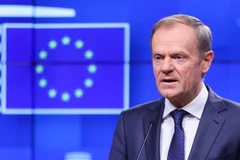 Chủ tịch Hội đồng châu Âu (EC) Donald Tusk trong cuộc họp báo tại Brussels, Bỉ. (Ảnh: THX/TTXVN)