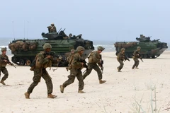 Binh sỹ Mỹ tham gia cuộc tập trận của NATO ở Nemirseta, Lithuania ngày 4/6. (Ảnh: AFP/TTXVN)