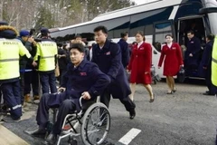 Phái đoàn Triều Tiên tới PyeongChang, Hàn Quốc để tham dự Paralympic PyeongChang 2018 ngày 7/3. (nguồn: Yonhap/TTXVN.)