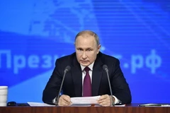 Tổng thống Nga Vladimir Putin trong cuộc họp báo thường niên tại Moskva ngày 20/12/2018. (Ảnh: AFP/TTXVN)