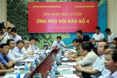 Ban Chỉ đạo Trung ương về phòng chống thiên tai tổ chức họp trực tuyến ứng phó với cơn bão số 4. (Ảnh: Hoàng Hùng/TTXVN)