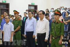 Các bị cáo nghe Hội đồng xét xử tuyên án tại phiên sơ thẩm. (Ảnh: Doãn Tấn/TTXVN)