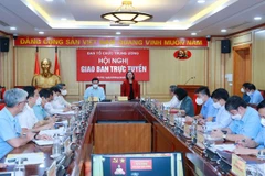 Quang cảnh hội nghị trực tuyến đánh giá công tác tổ chức xây dựng Đảng quý 3 của Ban Tổ chức Trung ương. (Ảnh: Phương Hoa/TTXVN)