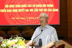 Tổng Bí thư Nguyễn Phú Trọng phát biểu chỉ đạo hội nghị. (Ảnh: Trí Dũng/TTXVN) 