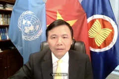 Đại sứ Đặng Đình Quý-Trưởng Phái đoàn đại diện thường trực Việt Nam tại Liên hợp quốc chủ trì và phát biểu tại phiên thảo luận. (Ảnh: Hữu Thanh/TTXVN)