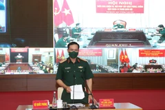 Thượng tướng, Thứ trưởng Bộ Quốc phòng Vũ Hải Sản phát biểu tại Hội nghị. (Ảnh: Hồng Pha/TTXVN phát)