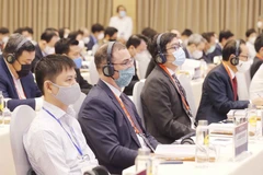Các đại biểu tham dự phiên tọa đàm cấp cao với chủ đề một số gợi ý đối với Chương trình phục hồi và phát triển kinh tế-xã hội Việt Nam. (Ảnh: Phạm Kiên/TTXVN)