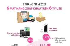 [Infographics] 5 tháng năm 2021: 6 mặt hàng xuất khẩu trên 6 tỷ USD
