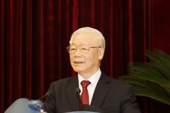 Tổng Bí thư, Chủ tịch nước Nguyễn Phú Trọng phát biểu bế mạc Hội nghị. (Ảnh: Trí Dũng/TTXVN)
