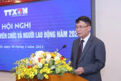 Tổng Giám đốc TTXVN Nguyễn Đức Lợi phát biểu khai mạc Hội nghị. (Ảnh: Hoàng Hiếu/TTXVN)