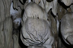 Nhũ đá hình chiếc hồ lô khổng lồ ở khoang thứ hai động Hắt Chuông. (Ảnh: Xuân Tiến/TTXVN)