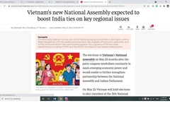 Bài viết đăng trên mạng Economic Times của nhà báo kỳ cựu Dipanjan Roy Chaudhury về bầu cử Quốc hội ở Việt Nam. (Ảnh: Huy Lê/TTXVN)