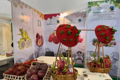 Hoa quả Việt Nam được giới thiệu tại Fruit Logistica 2024, tại Trung tâm triển lãm Messe Berlin, Đức. (Ảnh: Thu Hằng/TTXVN)