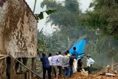 Hiện trường vụ máy bay huấn luyện quân sự rơi tại Điện Bàn, Quảng Nam. (Ảnh: Trần Tĩnh/TTXVN)