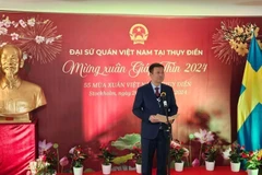 Đại sứ Trần Văn Tuấn phát biểu tại Tết cộng đồng. (Ảnh: TTXVN phát)