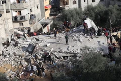 Tòa nhà bị phá hủy sau vụ không kích của Israel xuống thành phố Rafah, Dải Gaza ngày 3/3/2024. (Ảnh: THX/TTXVN)