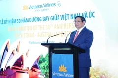 Thủ tướng Phạm Minh Chính phát biểu tại Lễ kỷ niệm 30 năm mở đường bay Việt Nam-Australia của Vietnam Airlines. (Ảnh: Dương Giang/TTXVN)