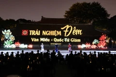 Show trình chiếu mapping 3D theo chủ đề “Tinh hoa Đạo học” tại khu Thái học, Văn Miếu-Quốc Tử Giám. (Ảnh: Thanh Tùng/TTXVN)