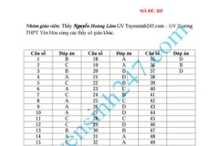Đáp án thao khảo đề thi môn Hóa học. (Ảnh: Tuyensinh247.com)