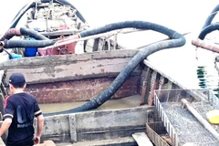 Tang vật, phương tiện mà các đối tượng sử dụng để khai thác cát. (Ảnh: TTXVN phát)