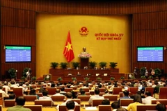 Đại biểu Quốc hội biểu quyết thông qua Nghị quyết về cơ cấu số lượng thành viên Chính phủ. (Ảnh: Phạm Kiên/TTXVN)
