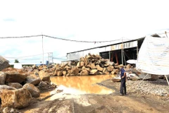 Khu nhà xưởng cưa xẻ đá. (Ảnh: Nguyễn Văn Việt/TTXVN)