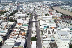 Một góc thành phố Long Xuyên, tỉnh An Giang nhìn từ trên cao. (Ảnh: Thanh Sang/TTXVN)