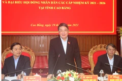 Phó Chủ tịch Quốc hội Nguyễn Đức Hải phát biểu tại buổi giám sát, kiểm tra công tác bầu cử ở tỉnh Cao Bằng. (Ảnh: Chu Hiệu/TTXVN)