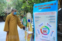 Chùa Quán Sứ thực hiện nghiêm công tác phòng, chống dịch. (Ảnh: Minh Đức/TTXVN)