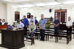 Các bị cáo tại phiên xét xử. (Ảnh: Phạm Kiên/TTXVN)