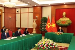 Tổng Bí thư Nguyễn Phú Trọng điện đàm với ông Miguel Diaz-Canel, Bí thư Thứ nhất Ban chấp hành Trung ương Đảng Cộng sản Cuba, Chủ tịch nước Cộng hòa Cuba. (Ảnh: Trí Dũng/TTXVN)