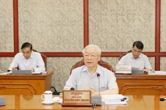 Tổng Bí thư Nguyễn Phú Trọng phát biểu kết luận cuộc họp. (Ảnh: Trí Dũng/TTXVN)