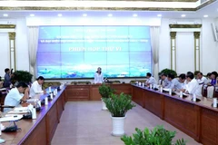 Quang cảnh Phiên họp thứ 6 của Ủy ban bầu cử đại biểu Quốc hội khóa XV, đại biểu Hội đồng Nhân dân Thành phố Hồ Chí Minh nhiệm kỳ 2021-2026. (Ảnh: Xuân Khu/TTXVN)