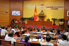 Các đại biểu biểu quyết thông qua các Nghị quyết tại Kỳ họp. (Ảnh: Vũ Hà/TTXVN)