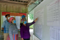 Cử tri thôn Ngòi Rịa, xã Đạo Viện, huyện Yên Sơn (Tuyên Quang) tìm hiểu thông tin về các ứng cử viên tại điểm niêm yết thông tin của thôn. (Ảnh: Vũ Quang Đán/TTXVN)