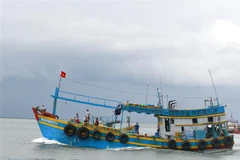 Tàu dịch vụ hậu cần của thành phố Vũng Tàu được ra khơi ngày 20/9 để tiếp tế nhiên liệu và lương thực cho các tàu đánh bắt ngoài khơi. (Ảnh: Hoàng Nhị/TTXVN)