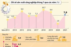 Chỉ số sản xuất công nghiệp tăng 7,9% trong 7 tháng.