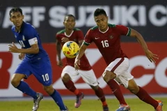 Cầu thủ Teerasil Dangda (trái), đội Thái Lan tranh bóng với các cầu thủ đội Indonesia. (Nguồn: AP/TTXVN)