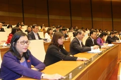 Các đại biểu Quốc hội tỉnh Bình Thuận bấm nút thông qua Nghị quyết. (Ảnh: Trọng Đức/TTXVN)