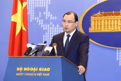 Người phát ngôn Bộ Ngoại giao Lê Hải Bình phát biểu tại buổi họp báo. (Ảnh: An Đăng/TTXVN)