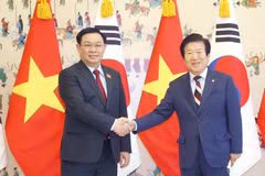 Chủ tịch Quốc hội Vương Đình Huệ và Chủ tịch Quốc hội Hàn Quốc Park Byeong-seug. (Ảnh: Doãn Tấn/TTXVN)