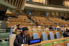 Đại sứ Đặng Đình Quý, Trưởng phái đoàn đại diện Việt Nam tại Liên hợp quốc tham dự một hội nghị. (Ảnh: Hữu Thanh/TTXVN)