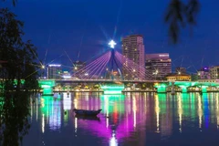 Cầu sông Hàn lung linh về đêm tạo điểm nhấn cho thành phố Đà Nẵng. (Ảnh: Trần Lê Lâm/TTXVN)