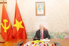 Tổng Bí thư, Chủ tịch nước Nguyễn Phú Trọng điện đàm với Bí thư Thứ nhất Ban chấp hành Trung ương Đảng Cộng sản Cuba Raul Castro Ruz. (Ảnh: Trí Dũng/TTXVN)