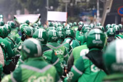 Tài xế Grab diễu hành. (Ảnh minh họa: Thành Đạt/TTXVN)