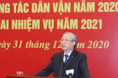 Ủy viên Bộ Chính trị, Thường trực Ban Bí thư Trần Quốc Vượng phát biểu chỉ đạo hội nghị. (Ảnh: Phương Hoa/TTXVN)