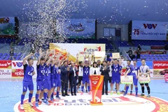 Nhà vô địch Giải Futsal HDBank Cúp Quốc gia 2020 Thái Sơn Nam ăn mừng chiến thắng. (Ảnh: Tuấn Anh/TTXVN)