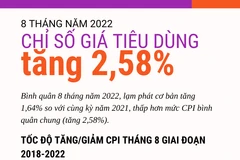[Infographics] Chỉ số giá tiêu dùng 8 tháng năm 2022 tăng 2,58% 