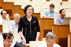 Bộ trưởng Bộ Nội vụ Phạm Thị Thanh Trà trả lời chất vấn. (Ảnh: Doãn Tấn/TTXVN)